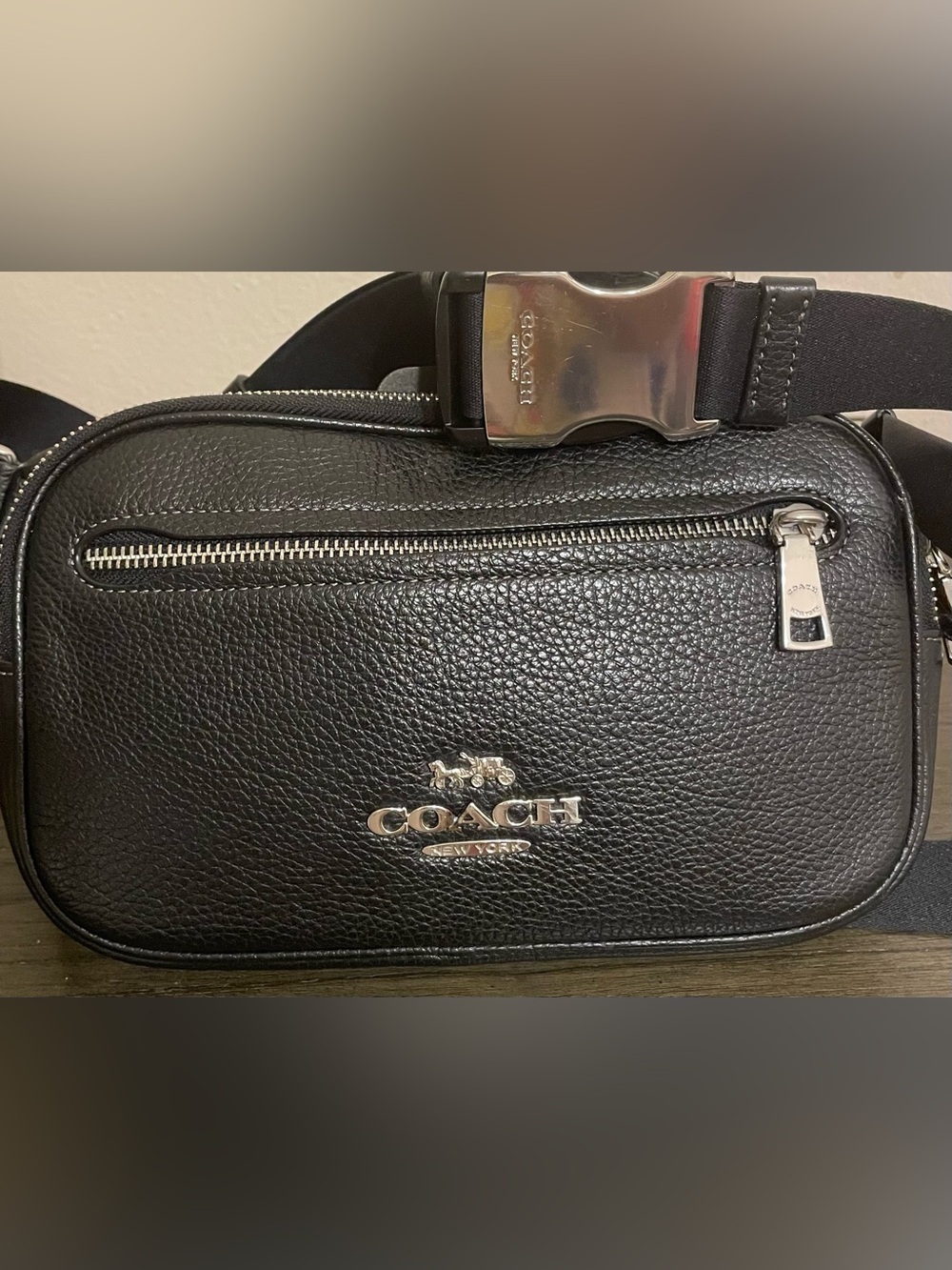 Coach Black Pebbled Leather Belt Bag with Silver Hardware
